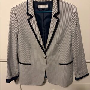 Tahari Arthur Levine Size 14  Cotton Blend Blazer Navy and White Stripe